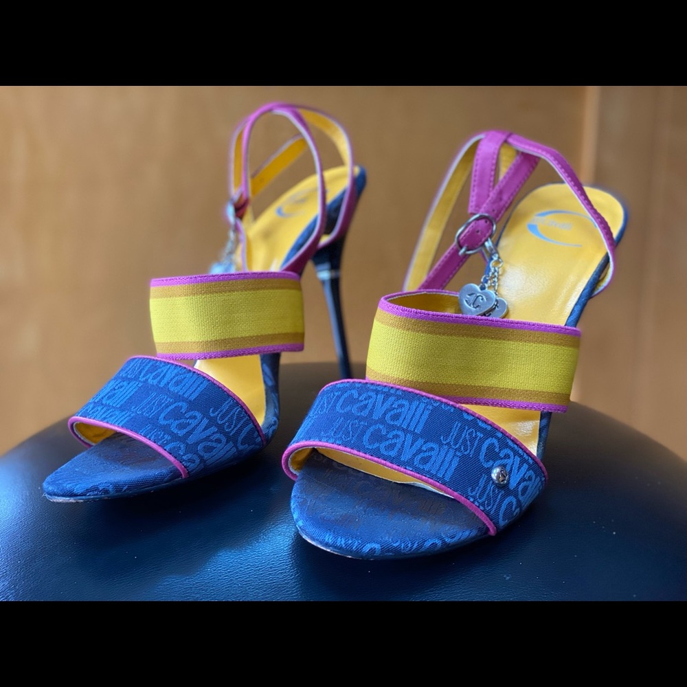 Just Cavalli Strappy Denim Pink Yellow Sandals